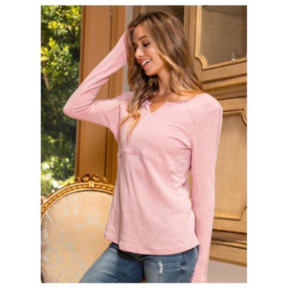 ✌🏼 #1390 V-Neckline Over Locked Detail Long Sleeve Sweet He